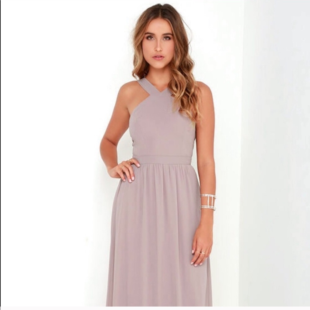 Lulu’s Air of Romance Taupe Maxi Dress